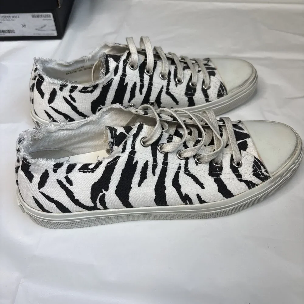 Saint Laurent Paris Zebra Print Low Top Sneakers Canvas Shoes New Box Dust Bag